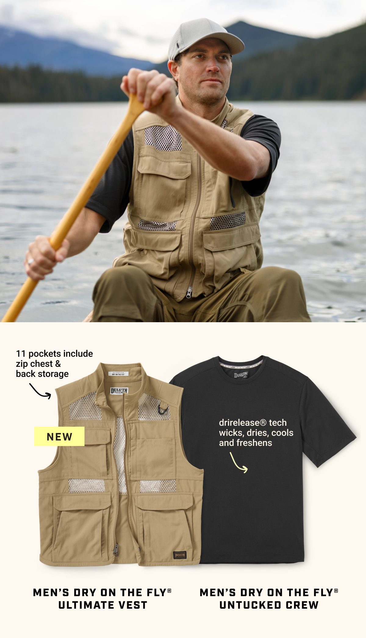 New Men's Dry on the Fly Ultimate Vest and Men's Dry on the Fly Untucked Crew