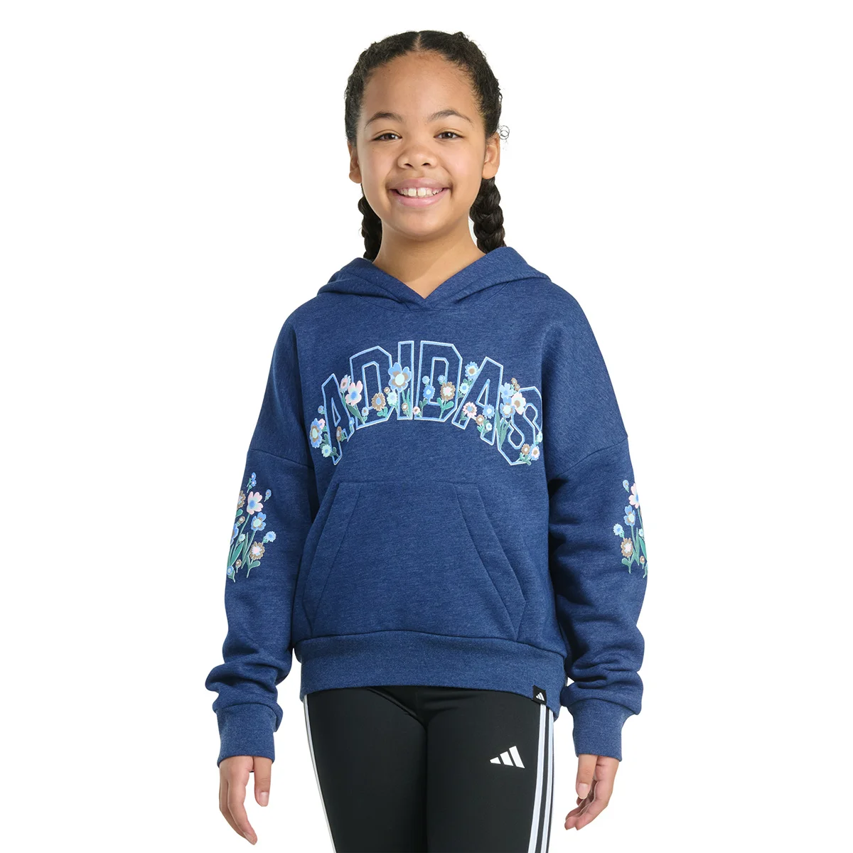 adidas Long Sleeve Heather Multi Graphic Fleece Pullover Hoodie