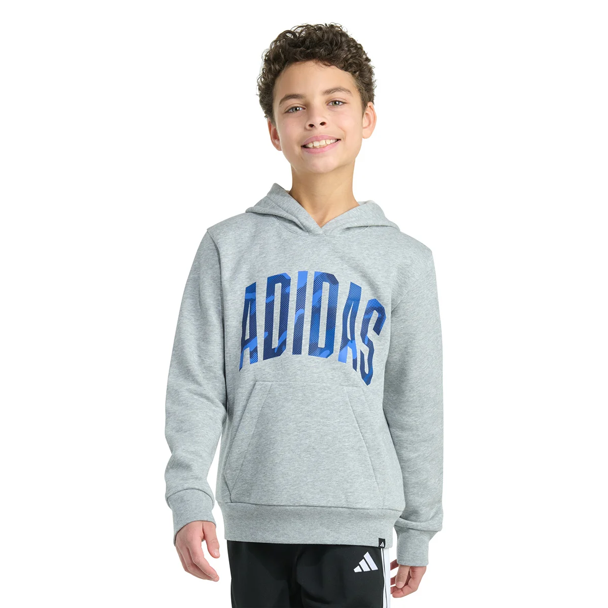 adidas Boys' Long Sleeve Hooded Graphic Heather Fleece Pullover