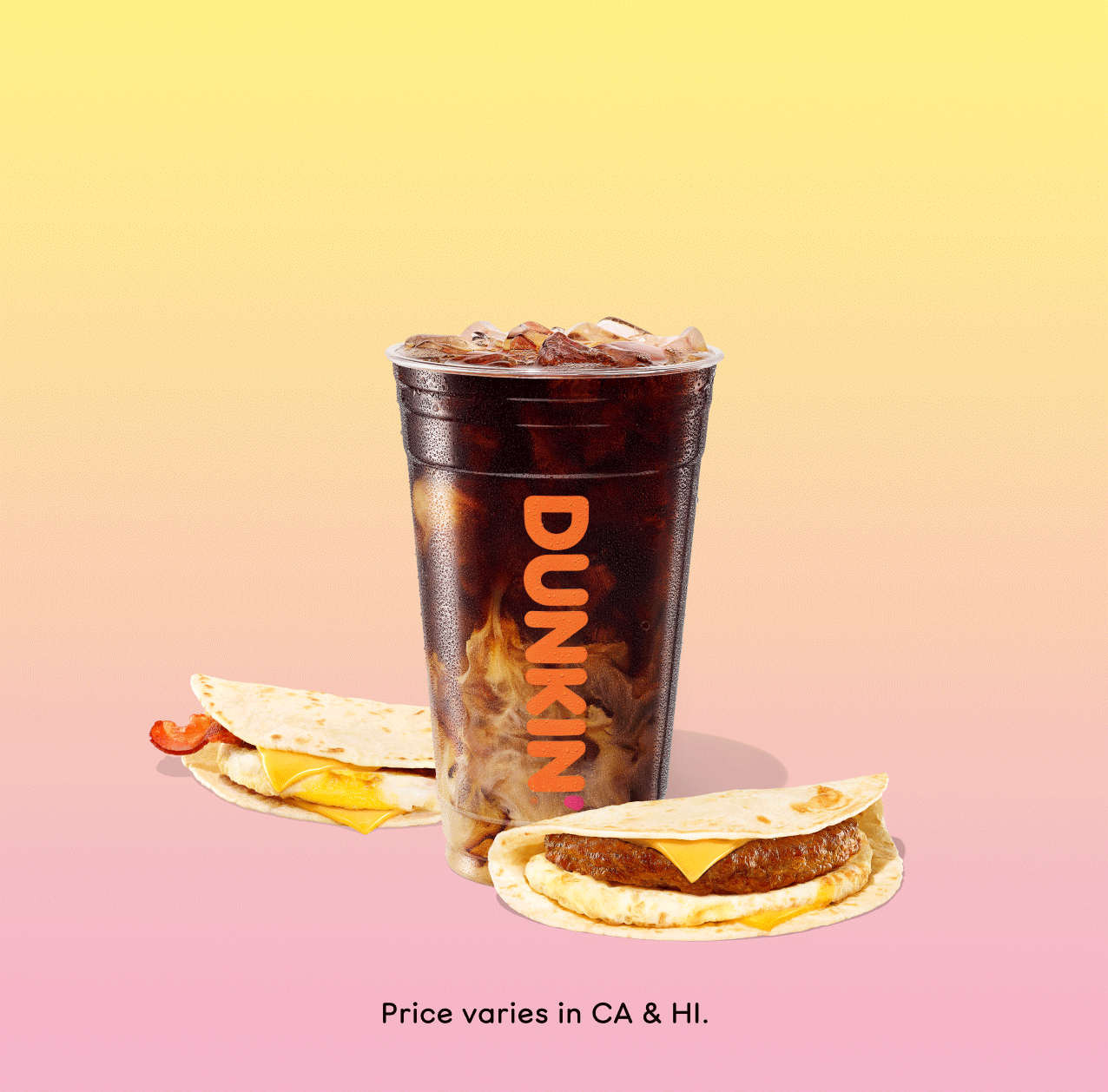 $6 Meal Deal + image of Iced Coffee and Two Wake-Up Wrap sandwiches. Price varies in California & Hawaii