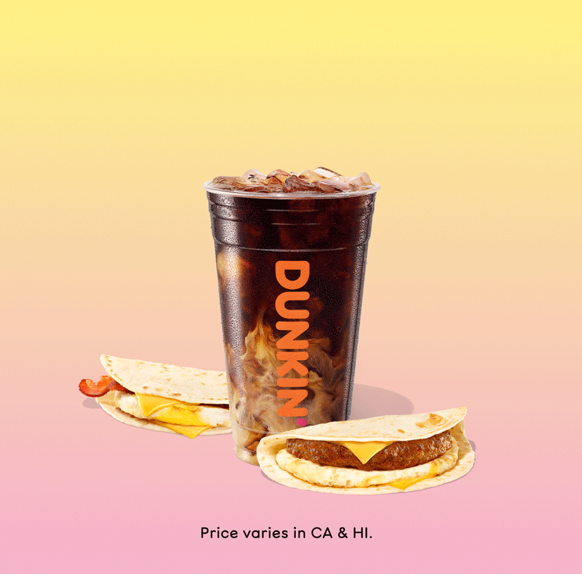 $6 Meal Deal + image of Iced Coffee and Two Wake-Up Wrap sandwiches. Price varies in California & Hawaii