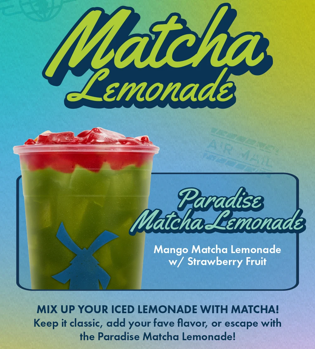 Matcha Lemonade | Paradise Matcha Lemonade - Mango Matcha Lemonade w/ Strawberry Fruit | Mix Up Your Iced Lemonade With Matcha! | Keep it classic, add your fav flavor, or escape with Paradise Matcha Lemonade!
