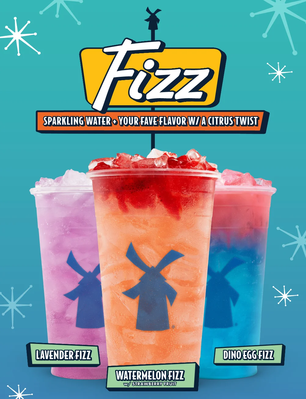 Fizz | Sparkling Water + Your Fave Flavor W/ A Citrus Twist | Lavender Fizz, Watermelon Fizz w/ Strawberry Fruit, Dino Egg Fizz
