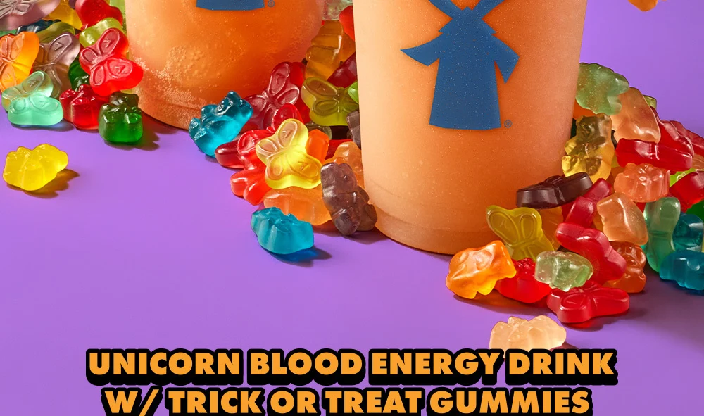 Unicorn blood energy drink w/ trick or treat gummies