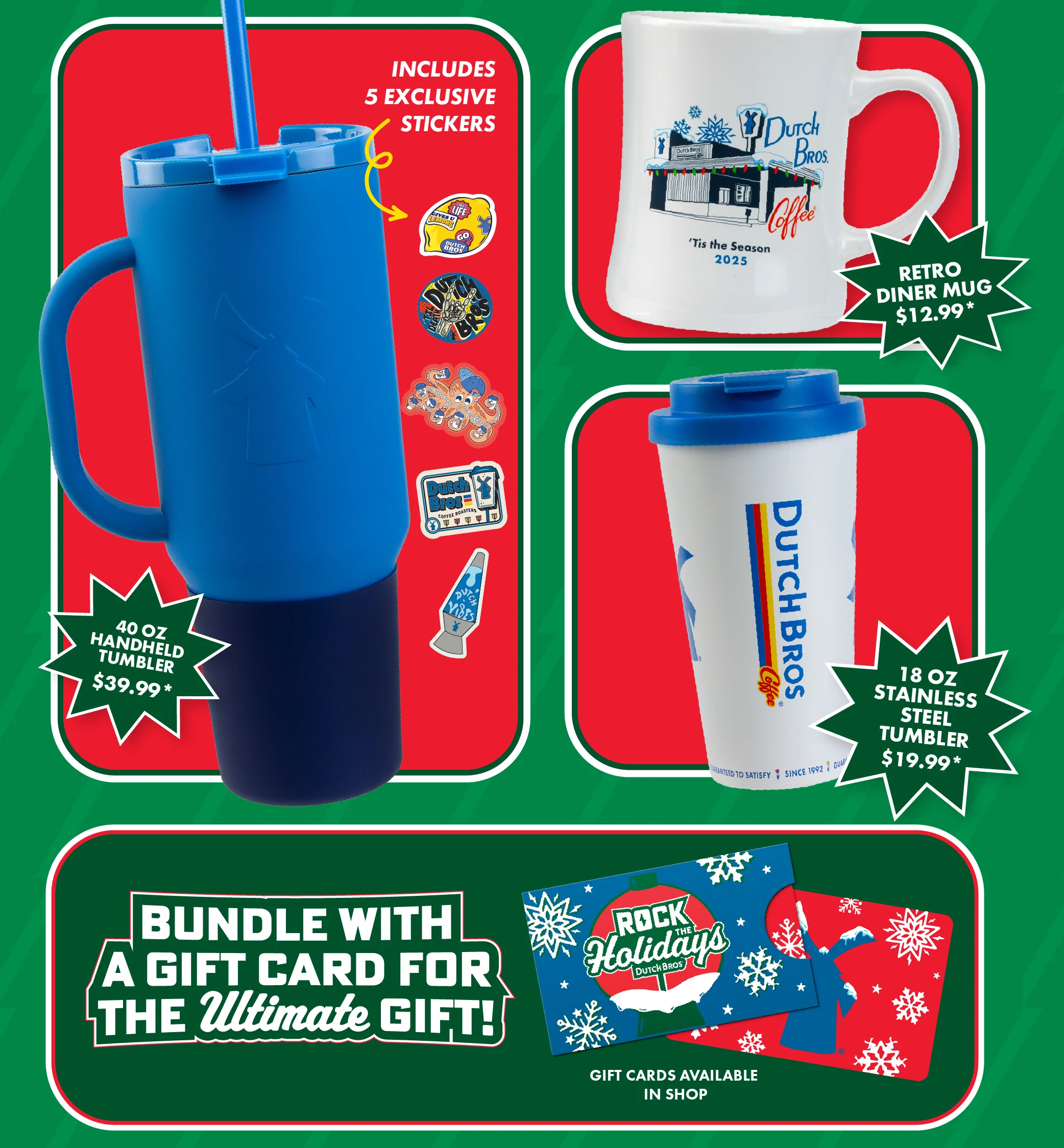 Picture is a Tumbler mug, ceramic mug and a stainless steel Dutch cup tumbler | Bundle with a giftcard for the ultimate gift!, Giftcards available in-shop