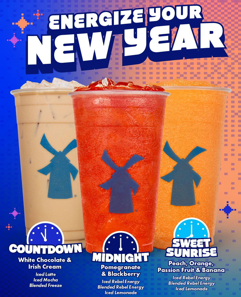 Energize Your New Year | Countdown - White Chocolate & Irish Cream | Midnight - Pomegranate & Blackberry | Sweet Sunrise - Peach, Orange, Passionfruit & Banana 