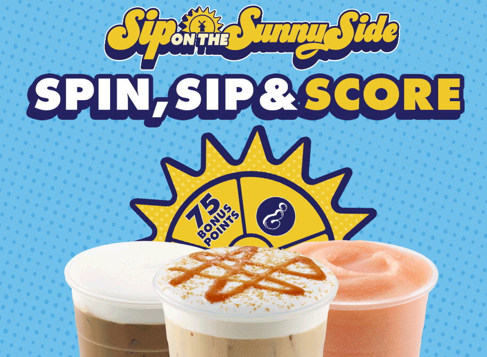Sip on the SunnySide | Spin, Sip & Score | Pictured is a spinning wheel behind 