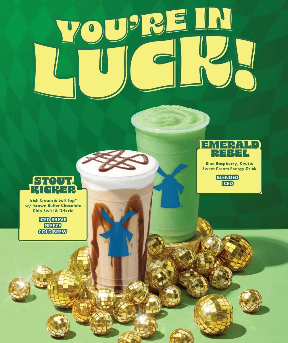 You're In Luck! | Stout Kicker - Irish Cream & Soft Top® w/ Brown Butter Chocolate Chip Swirl & Drizzle | Emerald Rebel - Blue Raspberry, Kiwi & Sweet Cream Energy Drink