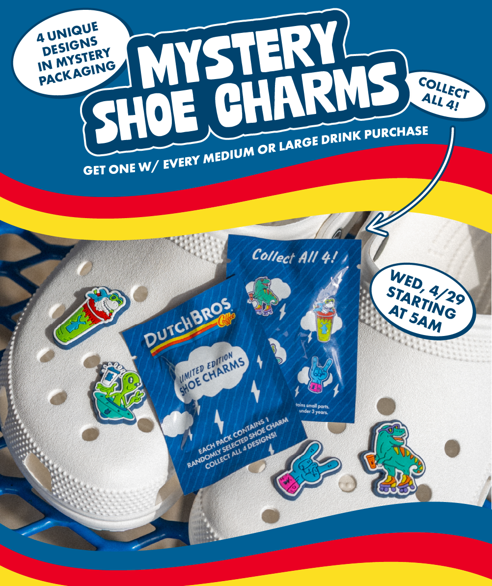 Mystery Shoe Charms | Get One W/ Every Medium Or Large Drink Purchase | 4 Unique Designs In Mystery Packaging | Collect All 4! | Wed, 4/29 Starting At 5 AM