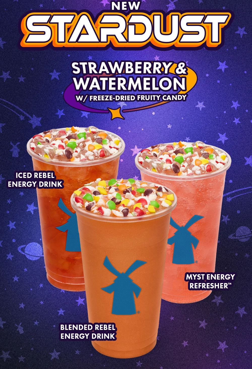 NEW STARDUST Strawberry & Watermelon w/ freeze-dried fruity candy | Iced Rebel Energy Drink | Blended Rebel Energy Drink | Myst Energy Refresher ™