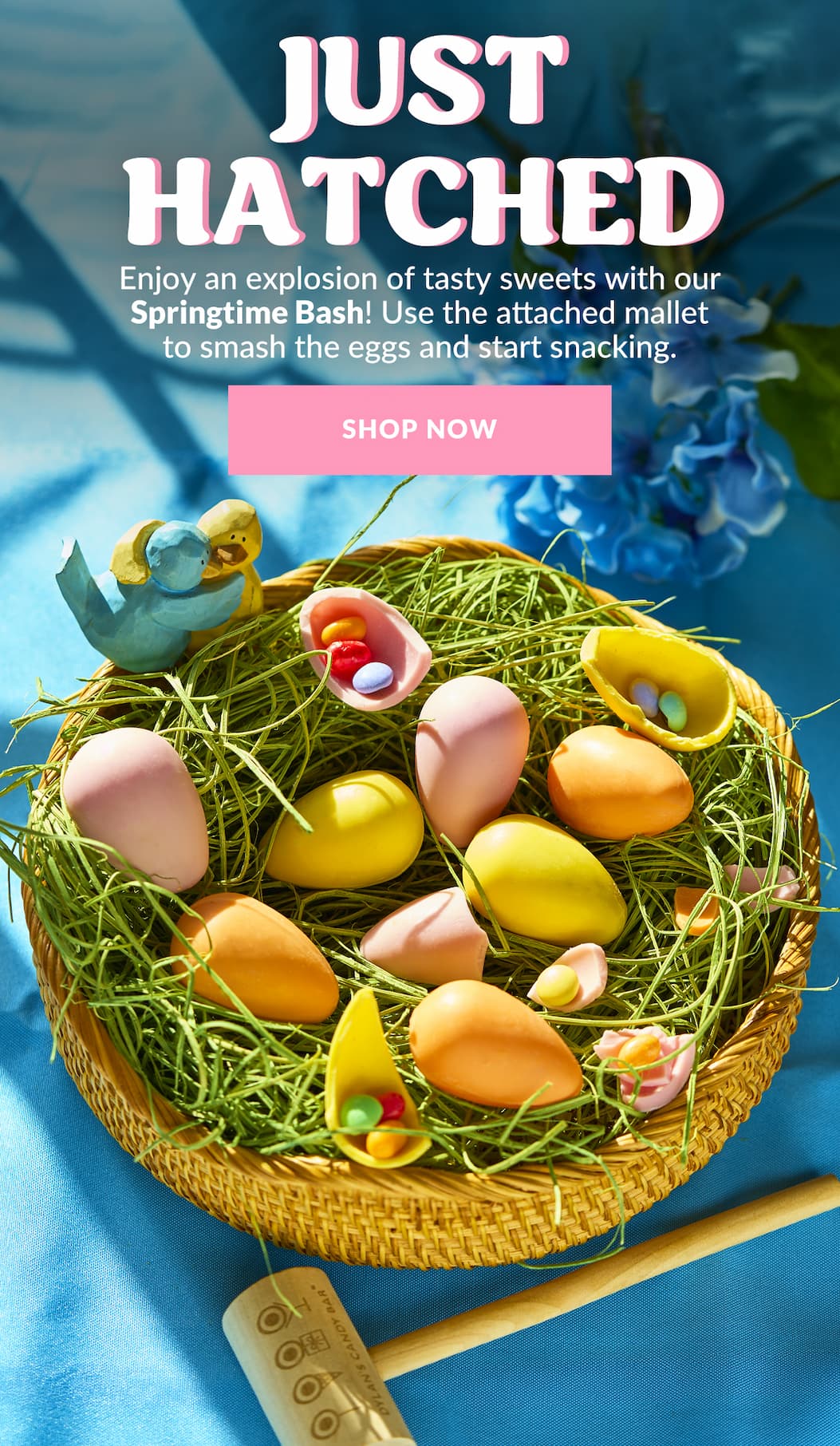 an image of a basket of eggs with a bird on top