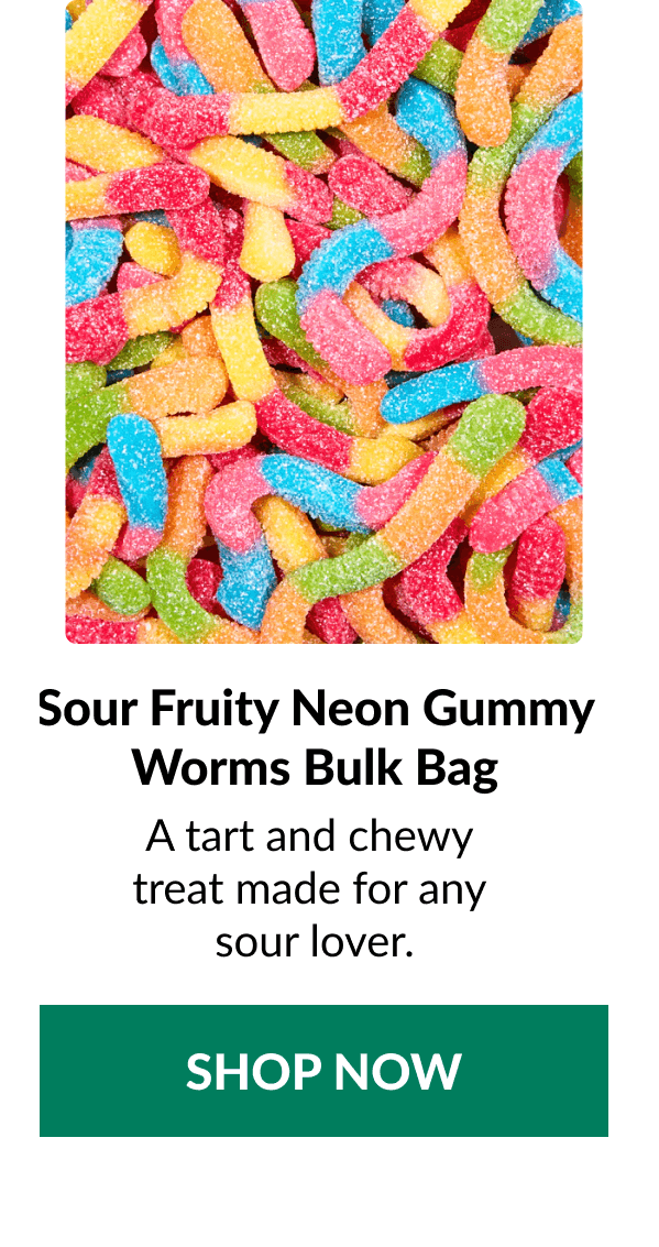 Sour Fruity Neon Gummy Worms Bulk Bag A tart and chewy  treat made for any  sour lover. SHOP HERE
