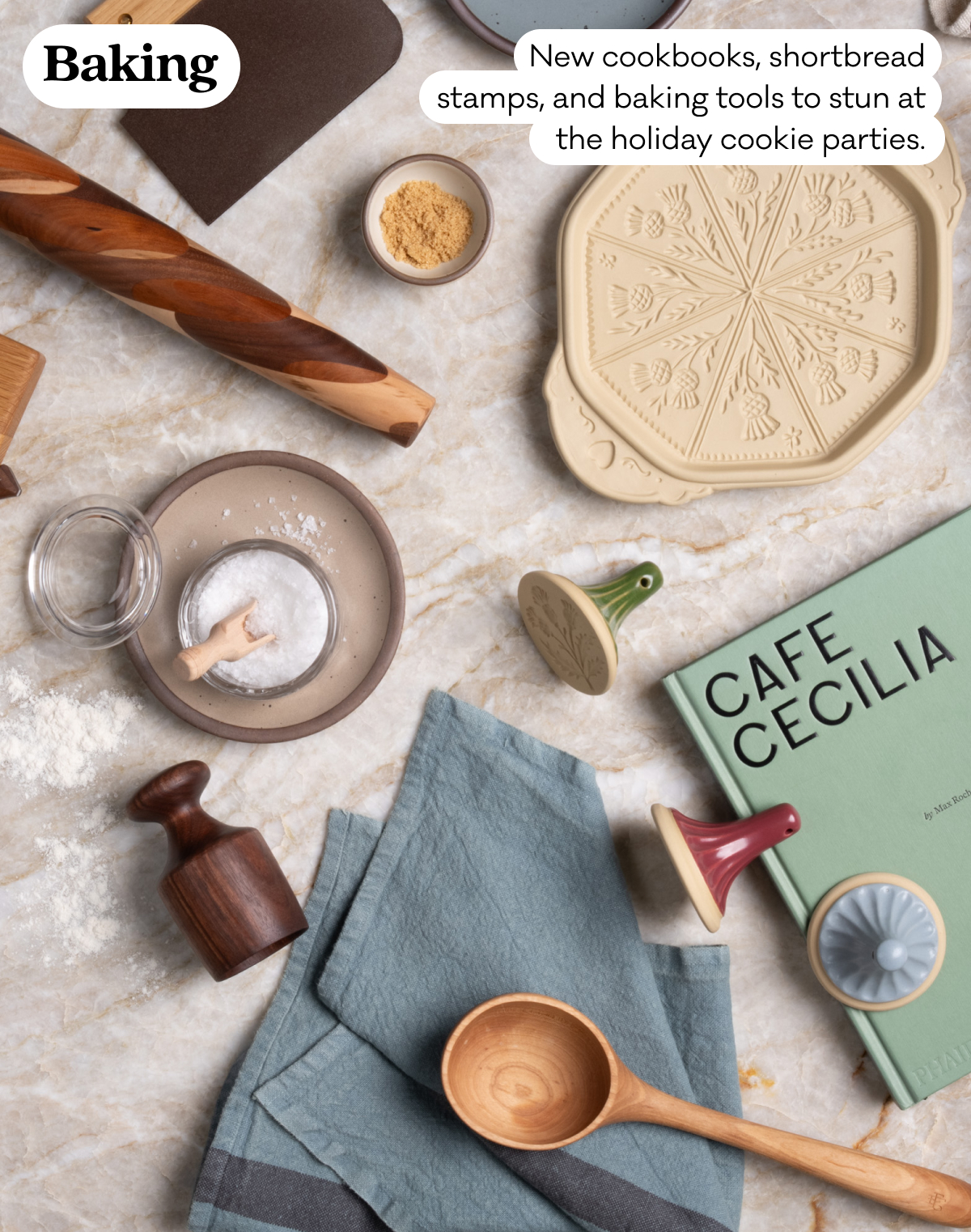 Baking - New cookbooks, shortbread stamps, and baking tools to stun at the holiday cookie parties.