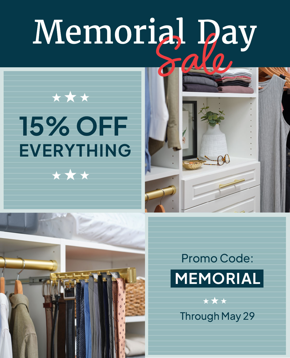 Memorial Day Sale, 15% OFF Everything, Promo Code: MEMORIAL, through May 29