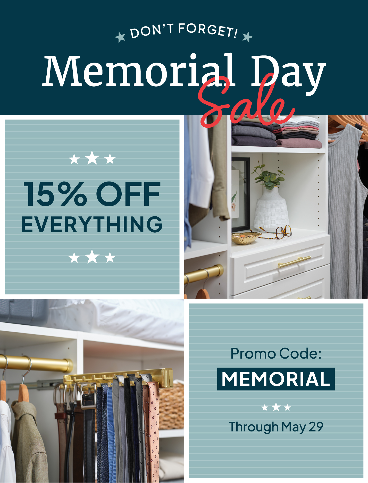 Memorial Day Sale, 15% OFF Everything, Promo Code: MEMORIAL, through May 29