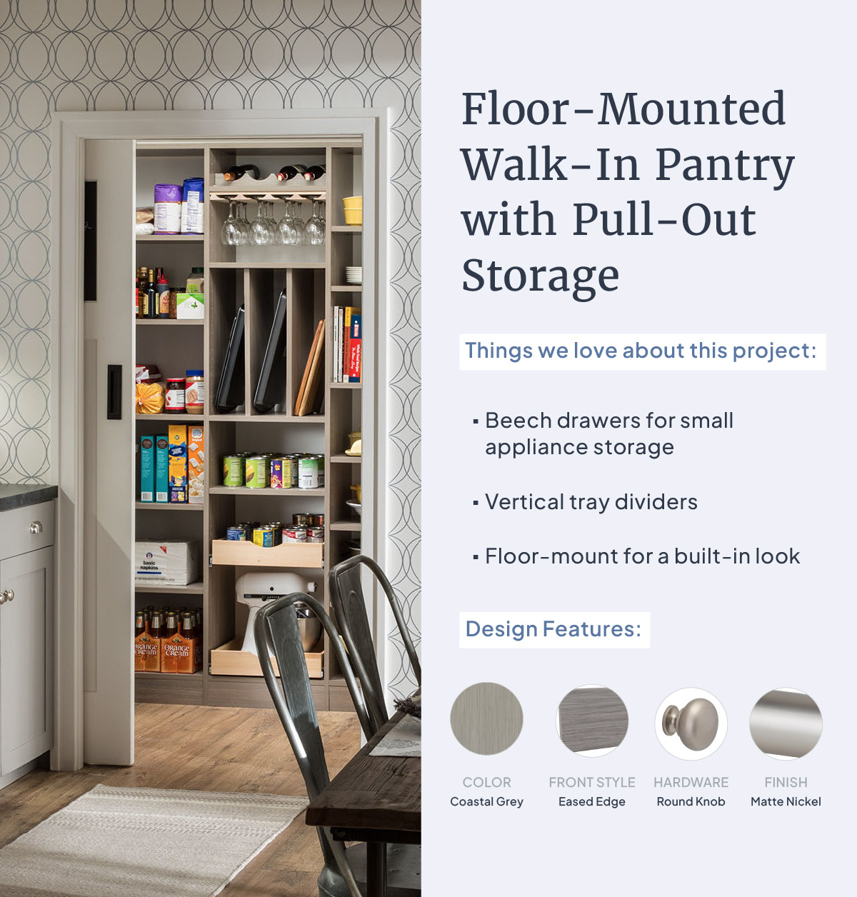 Floor-Mounted Walk-In Pantry with Pull-Out Storage