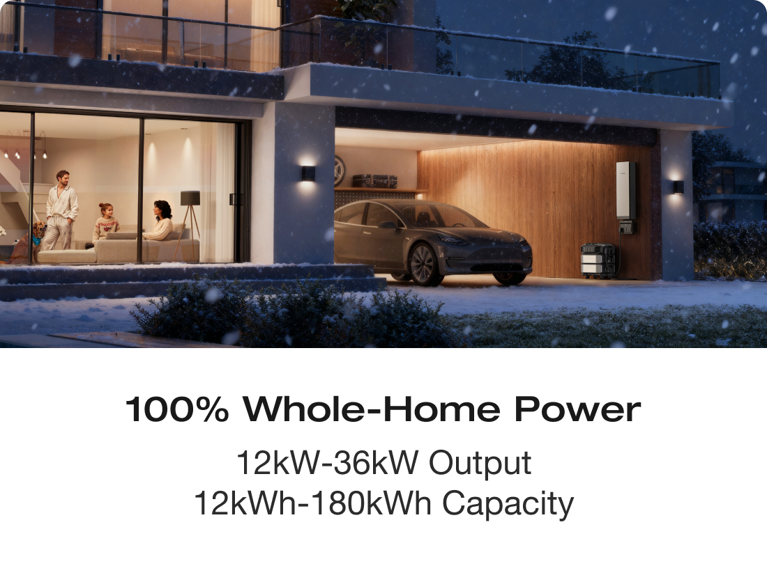 100% Whole-Home Power 12kW-36kW Output 12kWh-180kWh Capacity