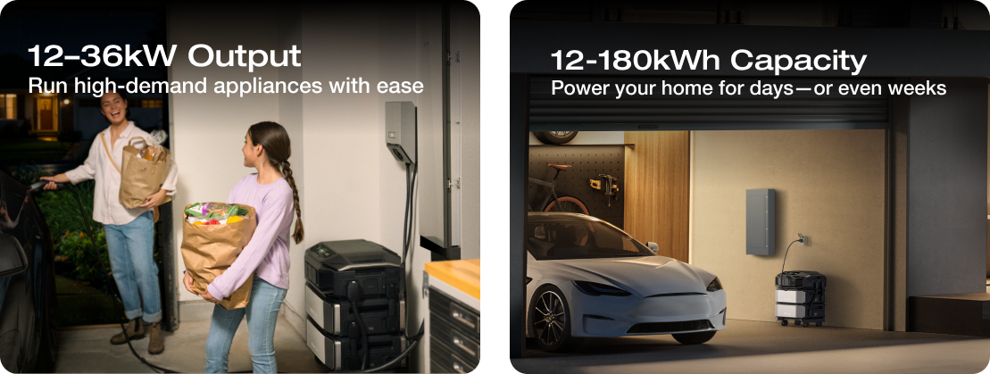 12–36kW Output Run high-demand appliances with ease 12-180kWh Capacity Power your home for days—or even weeks	