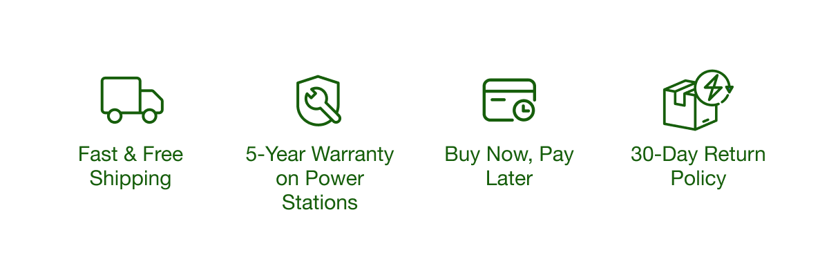 "Fast & Free Shipping | 5-year Warranty on Power Station Buy Now, Pay Later | 30-Day Returns Policy"