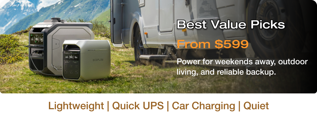 "Best Value Picks From $599 Power for weekends away, outdoor living, and reliable backup."	