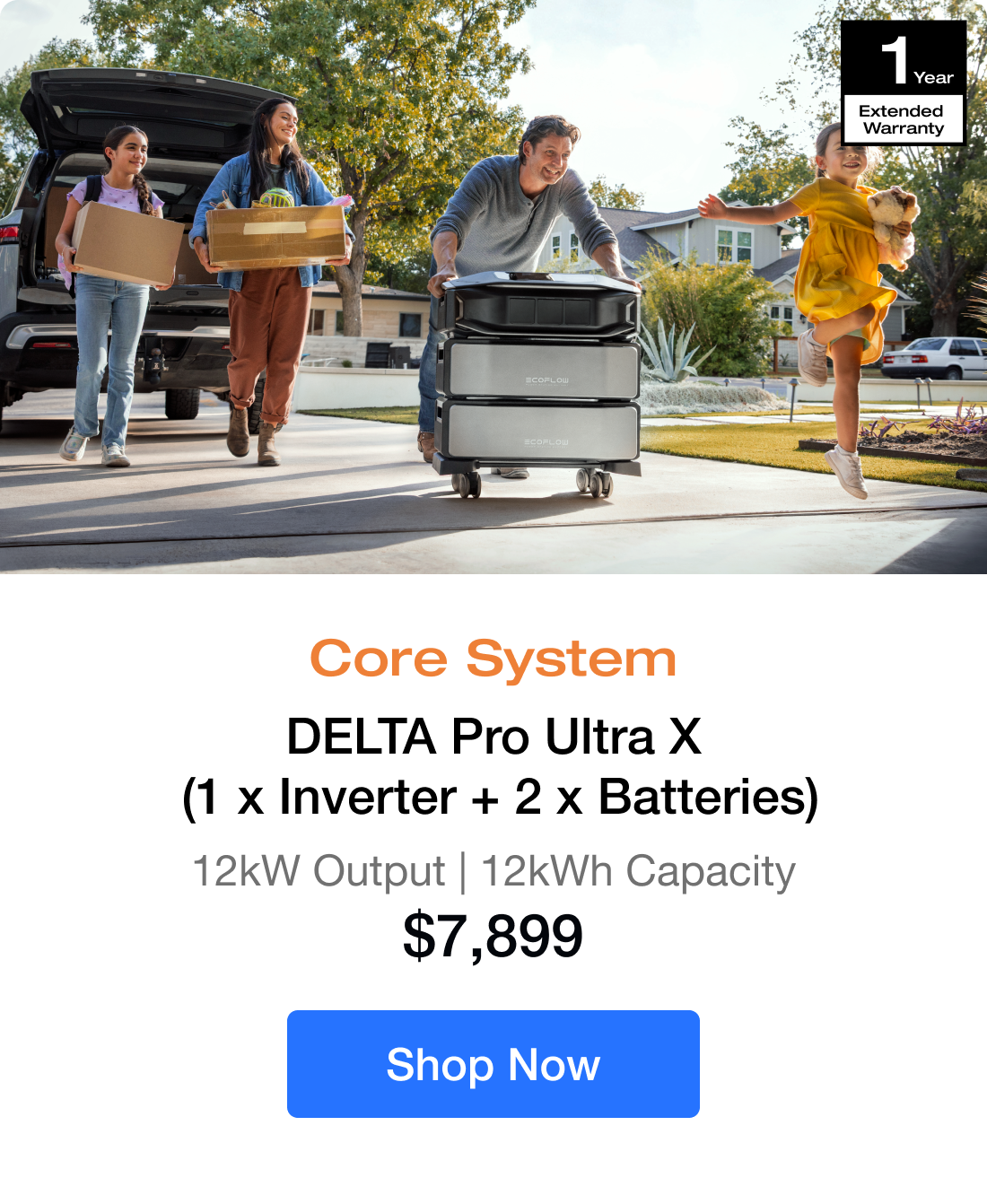 Core System DELTA Pro Ultra X (1 x Inverter + 2 x Batteries) 12kW Output | 12kWh Capacity $7,899 Shop Now