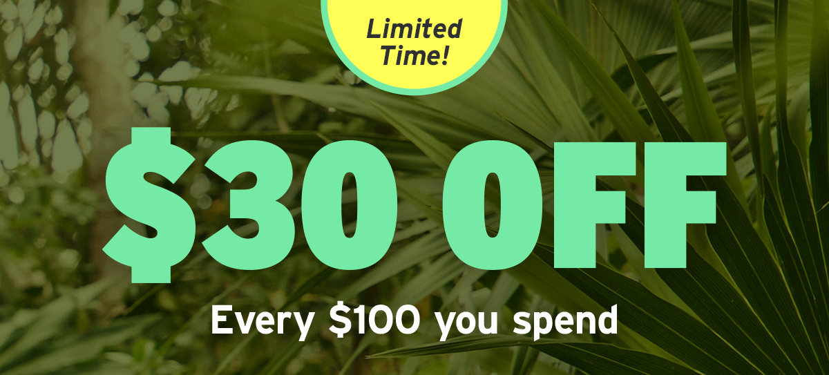 Starts today! $30 off every $100 you spend.