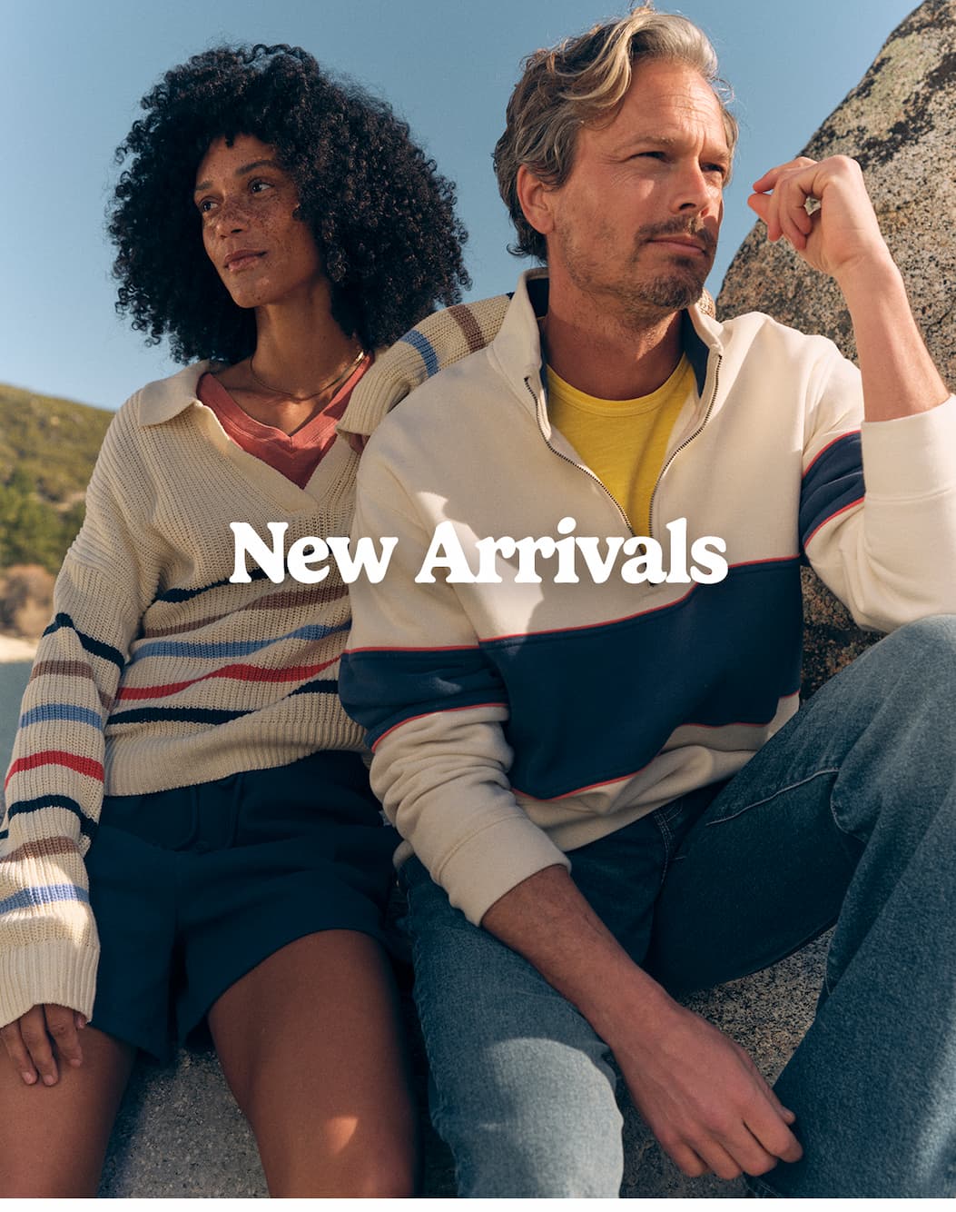 Woman and man wearing new Eddie Bauer styles.