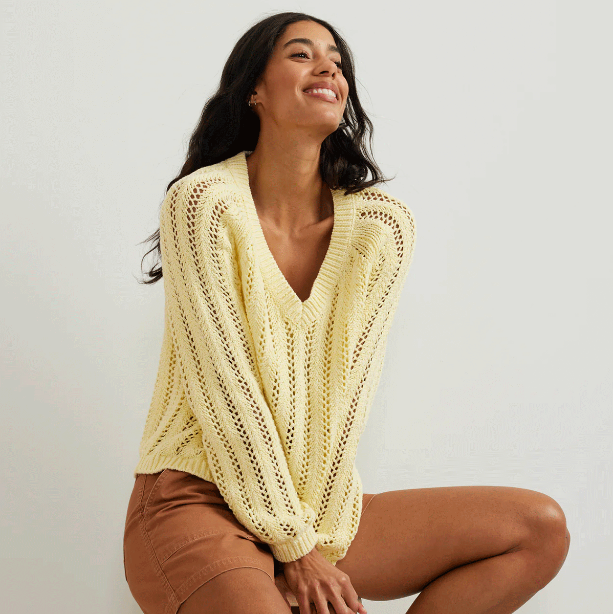 Women's Pointelle Pullover in Yellow