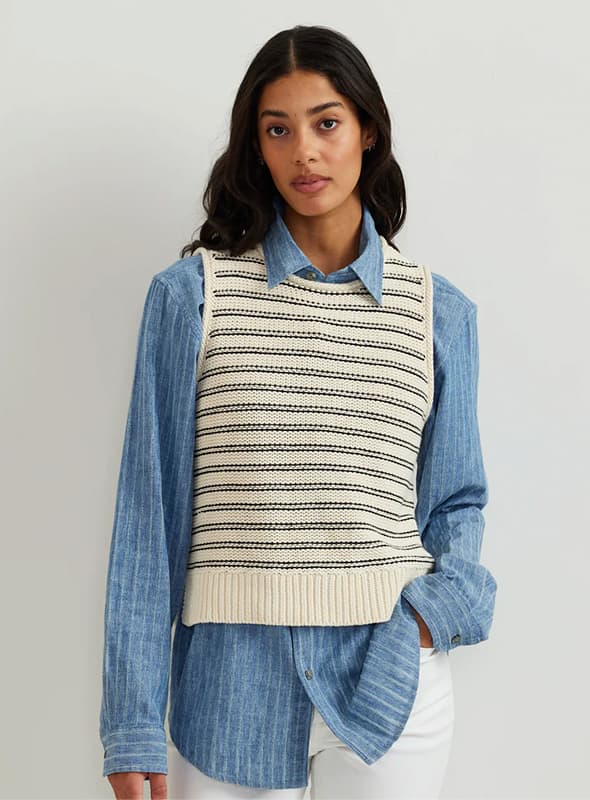 Women's Striped Sweater Tank in Cream