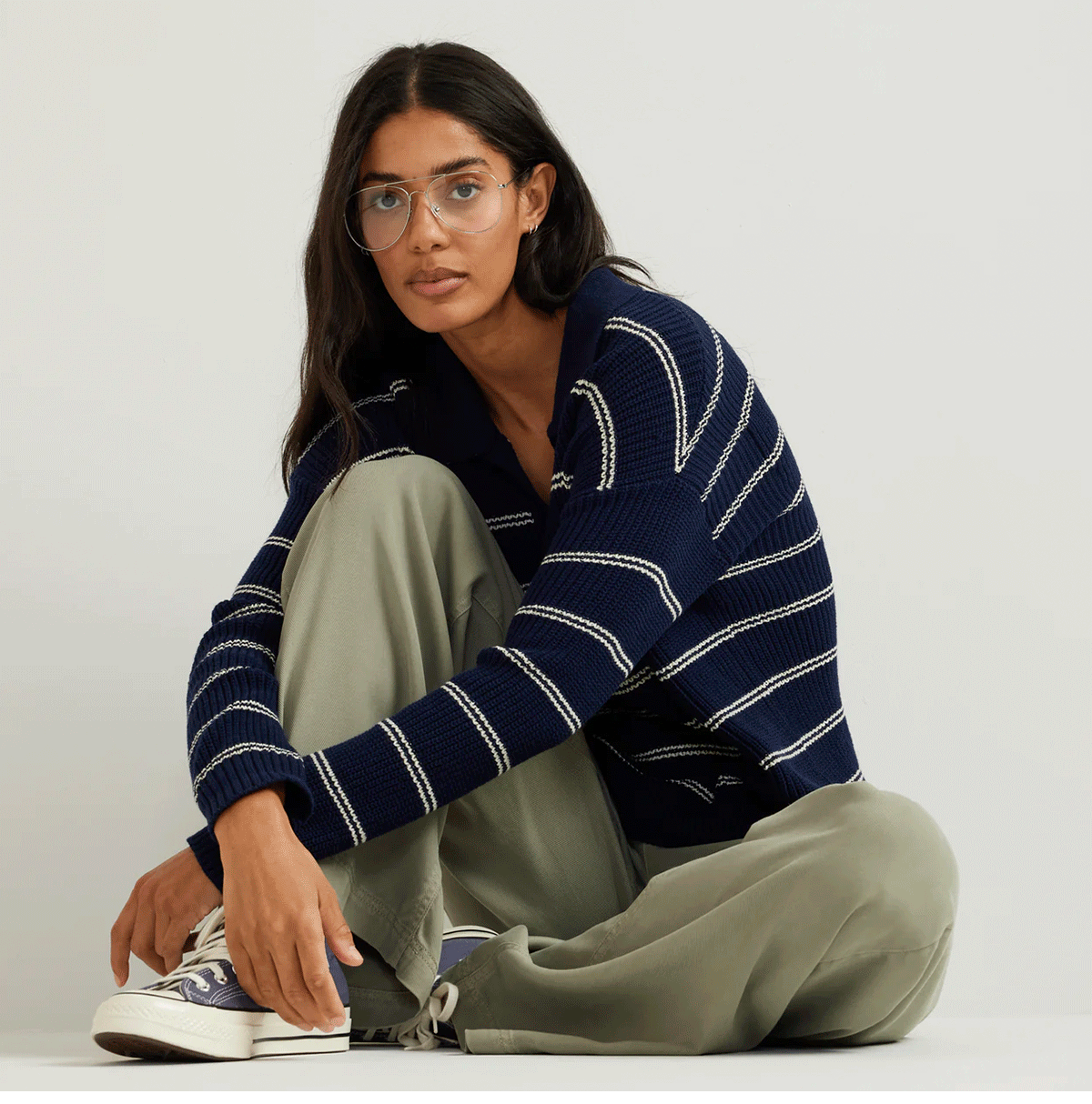 Women's Johnny Collar Striped Sweater in Brook