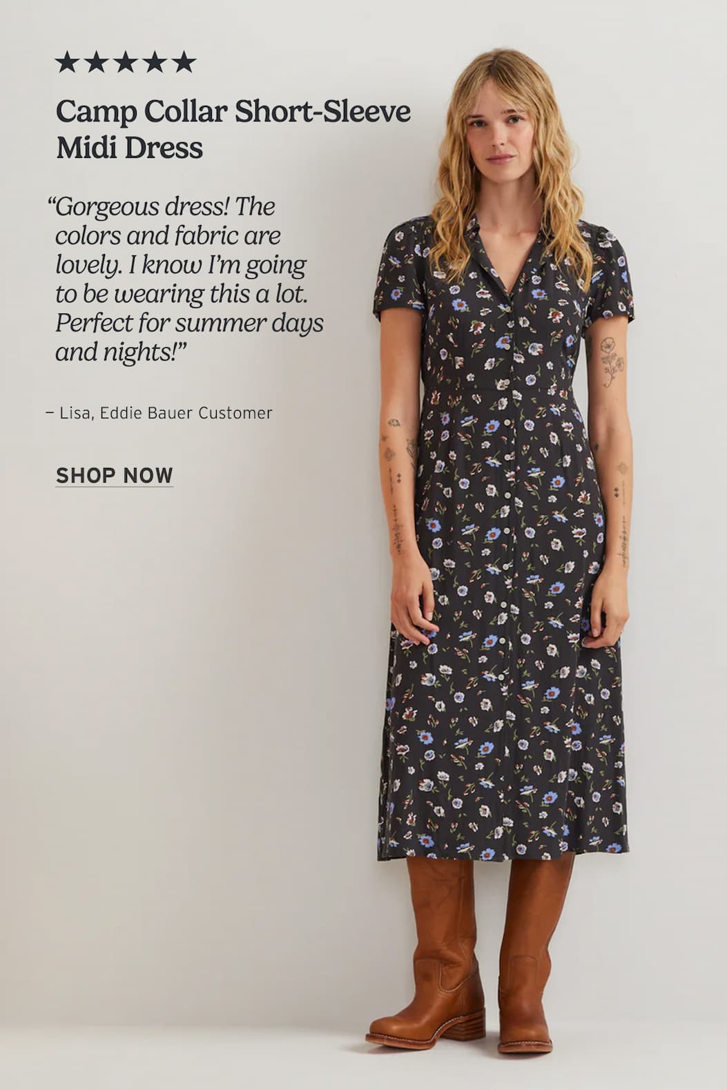 Women's Camp Collar Short-Sleeve Midi Dress