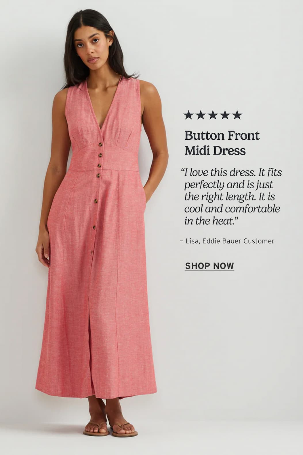 Women's Button Front Midi Dress