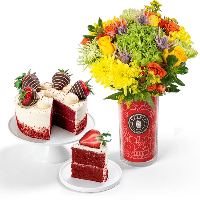 Red Velvet Cake<br>& Bouquet Set