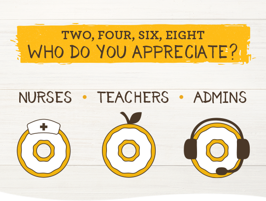 Two, four, six, eight who do you appreciate? Nurses, Teachers, Admins.