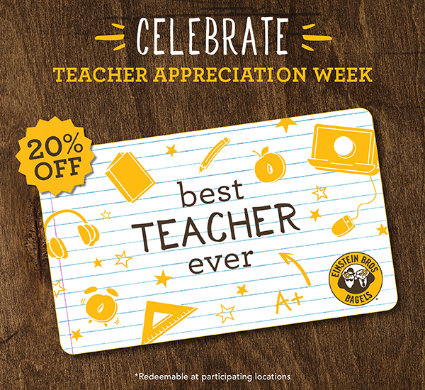 Celebrtate Teacher Appreication Week with 20% off e-gift cards