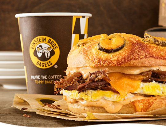 Texas Brisket Sandwich with coffee