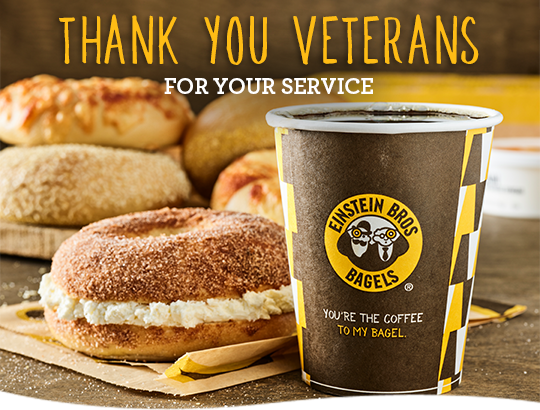 Thank you Veterans for your serivce. Coffee cup and bagels.