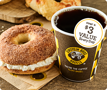 Free coffee reward - over a $3 value every day. Coffee and bagel.