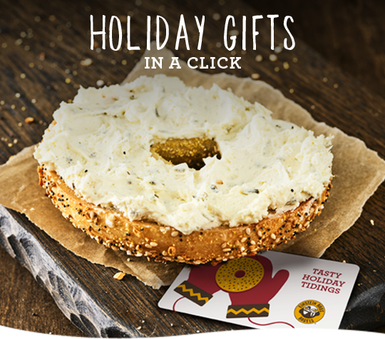 Holiday Gifts in a click. Bagel with gift card.