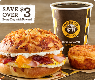 Free coffee reward - over a $3 value every day. Coffee and sandwich with hasbrown.