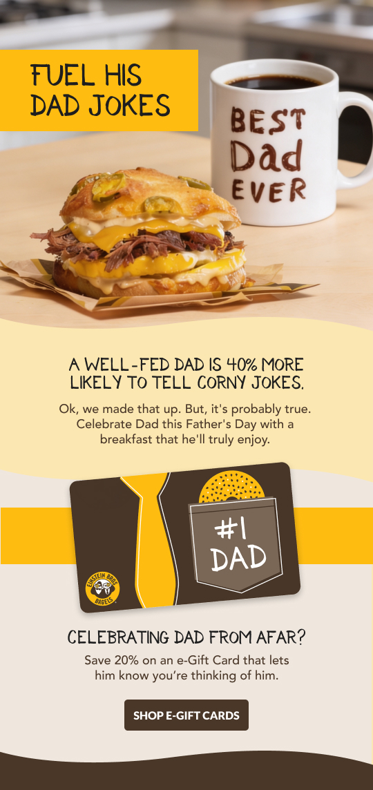 Fuel his dad jokes with egift cards, on sale now.