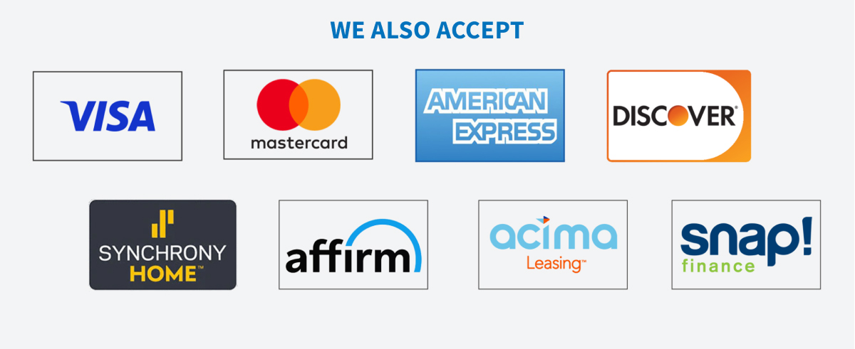 Up To 24  Months Special Financing - At Electronic Express, we make it easy to get everything you need - from premium appliances and TVs to gaming systems and more. - LEARN MORE. - We Also Accept: Synchrony Home, Affirm, Acima Leasing, Snap! Finance, Visa, MasterCard, American Express, Discover Network