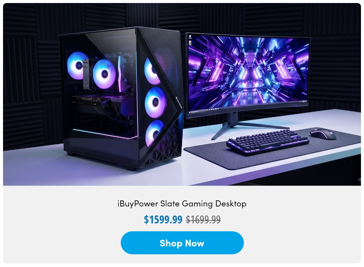 iBuyPower Slate Gaming Desktop AMD Ryzen 5 8400F - NVIDIA GeForce RTX 5060 Ti - 16GB/1TB