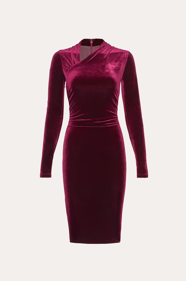 Asymmetric Ruched Velvet Dress