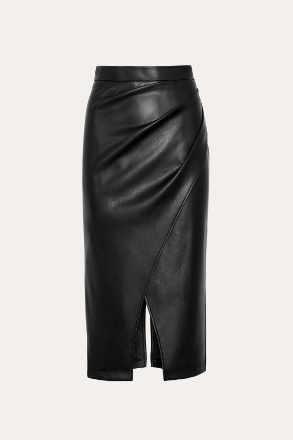 Midi Vegan Leather Wrap Skirt