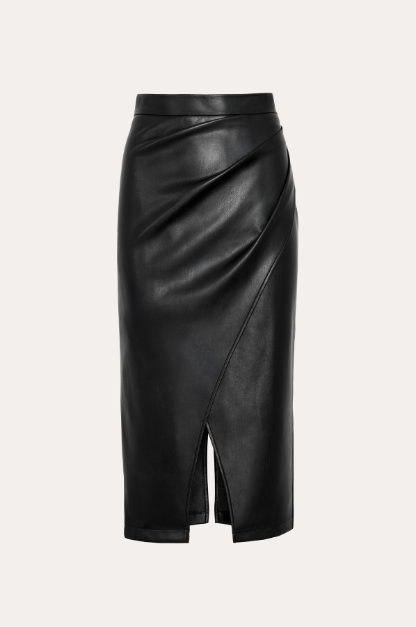 Midi Vegan Leather Wrap Skirt