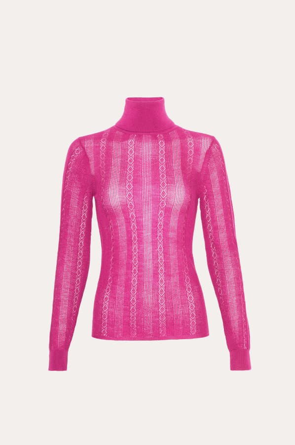 Silk Pointelle Turtleneck Sweater