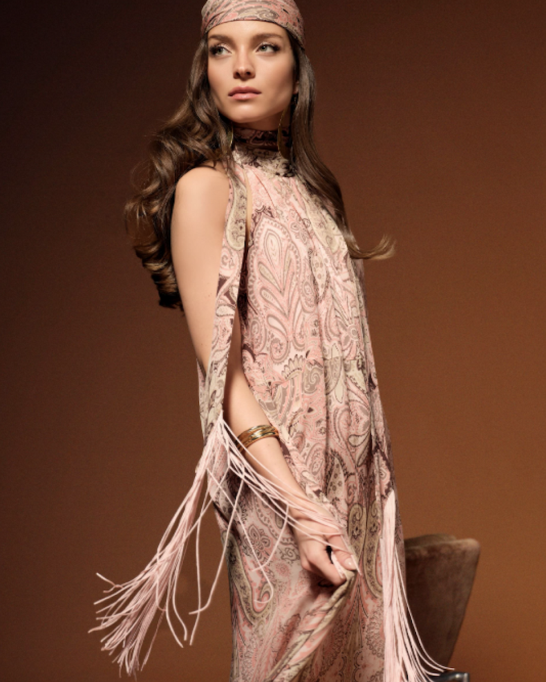 FRINGE SILK GOWN STANDING