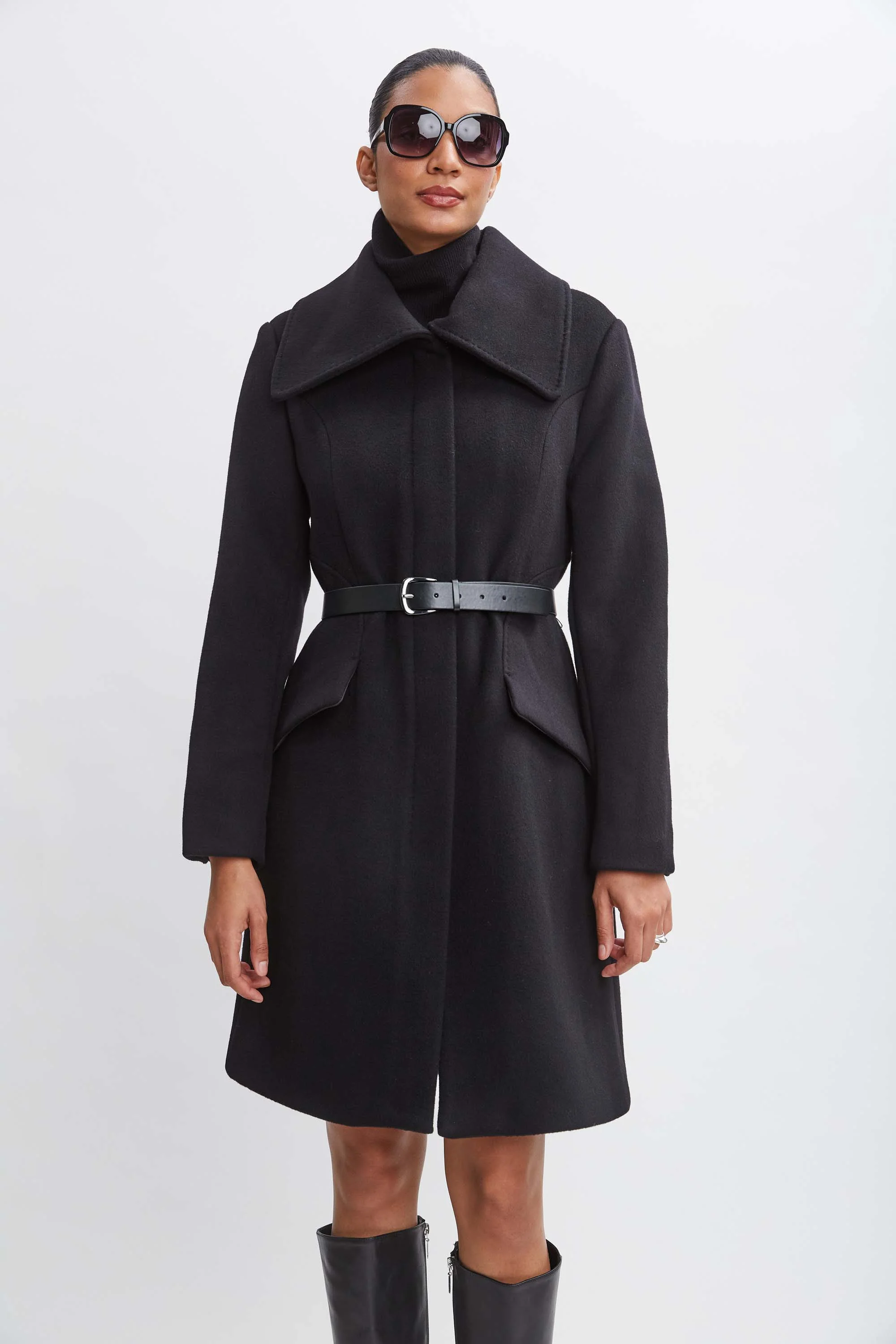 Image of Wool Belted Panel Coat