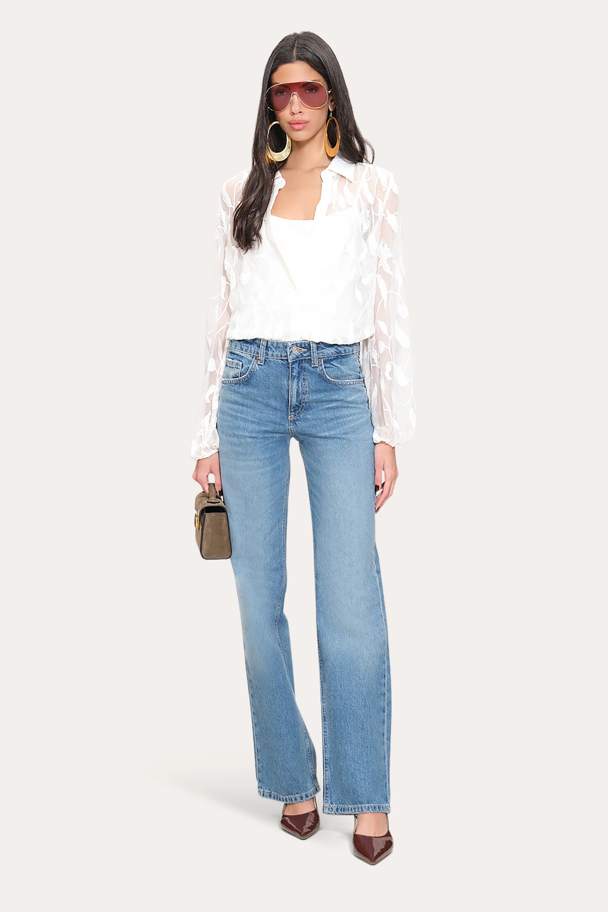Image of Embroidered Chiffon Shirt